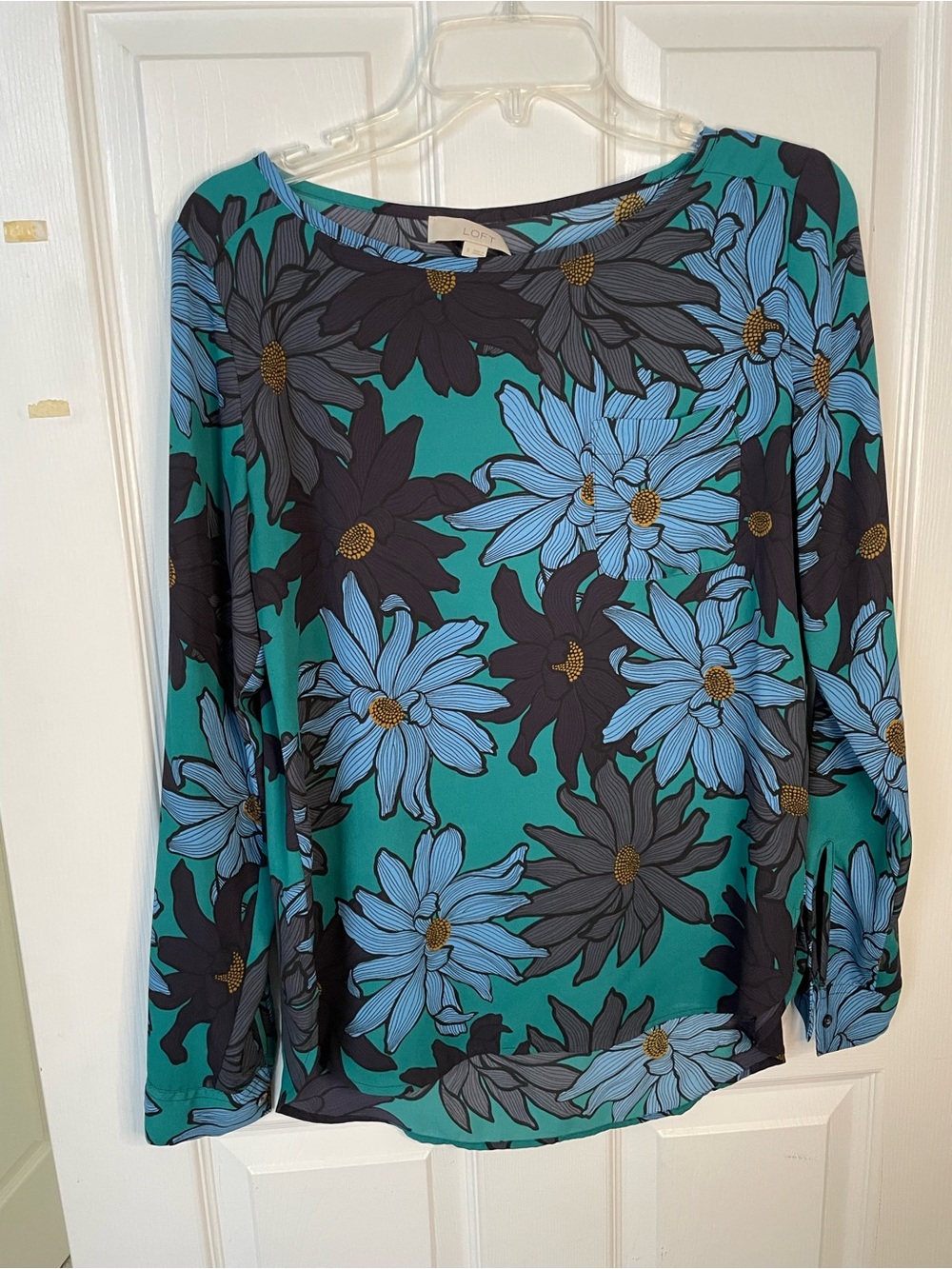 LOFT Teal Floral Long-Sleeve Women's Blouse small